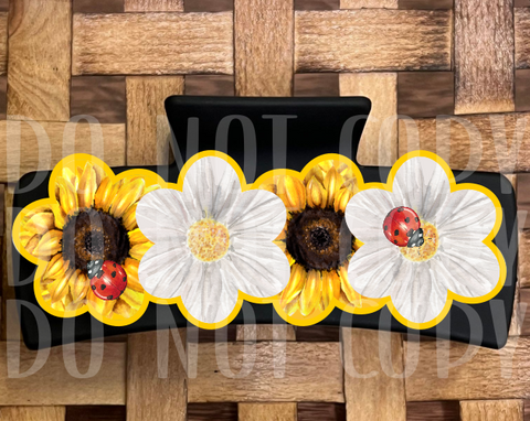 Digital design - Sunflower and Daisy flower hair clip