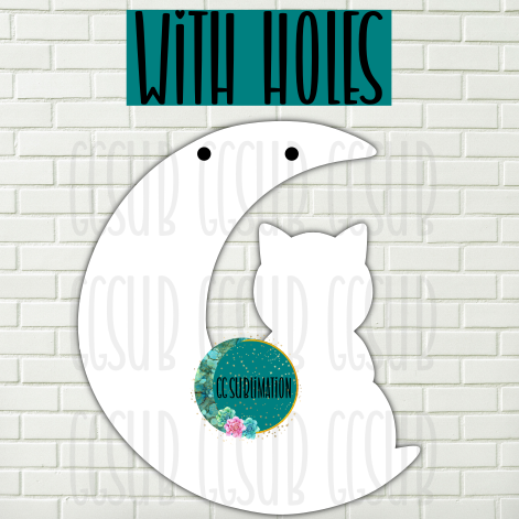 MDF - Cat on moon door hanger WITH holes 3 sizes to choose from