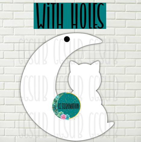 MDF - Cat on moon door hanger WITH holes 3 sizes to choose from