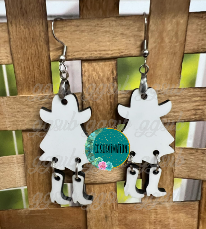 MDF - Cowboy ghost with boots earrings 2 sizes to choose from