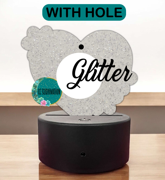 GLITTER Acrylic Flower Heart Light Base Blank- WITH OR WITHOUT HOLE - Sublimation Acrylic