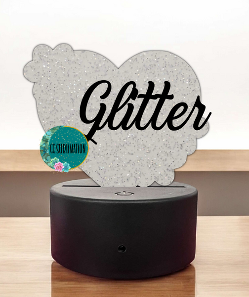GLITTER Acrylic Flower Heart Light Base Blank- WITH OR WITHOUT HOLE - Sublimation Acrylic