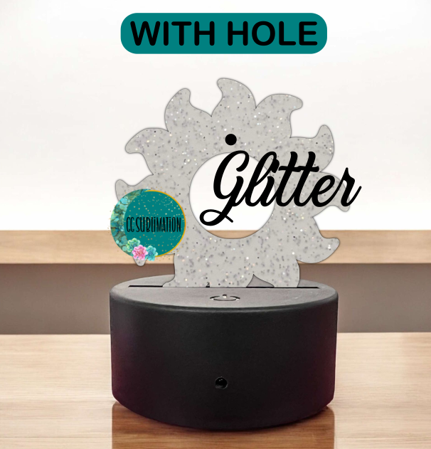 GLITTER Acrylic Sun Light Base Blank- WITH OR WITHOUT HOLE - Sublimation Acrylic