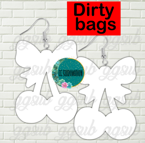 Dirty bag- Cherries with bow 1.5 inch earrings 10 pairs