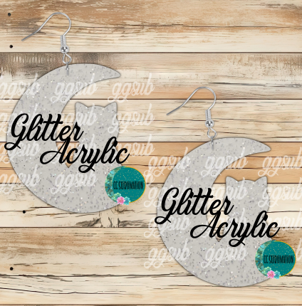 Glitter Acrylic Cat on moon 5 & 10 pairs 1.5 & 2 inch size - Sublimation Acrylic