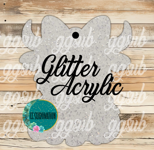 Glitter Acrylic - Highland cow bow With or Without Hole - Sublimation Acrylic