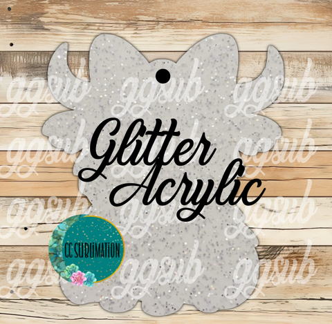 Glitter Acrylic - Highland cow bow With or Without Hole - Sublimation Acrylic