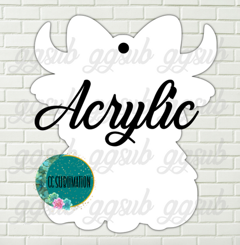 Acrylic- Highland cow bow With or Without Hole - Sublimation Acrylic