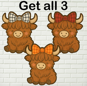 Digital design - Highland cow bow plaid bundle design