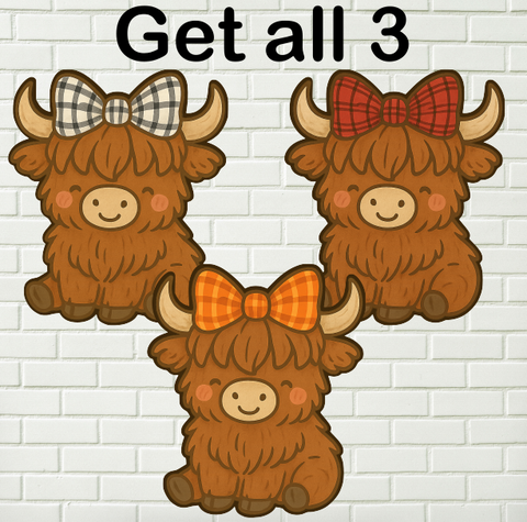 Digital design - Highland cow bow plaid bundle design