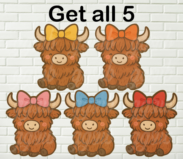 Digital design -  Highland cow bow bundle