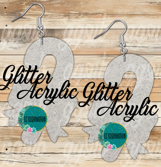 Glitter Acrylic Candy cane bow 5 & 10 pairs 1.5 & 2 inch size - Sublimation Acrylic