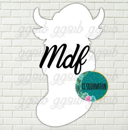 MDF - Highland cow in stocking withOUT holes 2 sizes to choose from (great for badge reels & hairbow centers)
