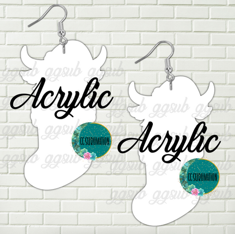Acrylic - Highland cow in stocking 5 & 10 pairs 1.5 & 2 inch size - Sublimation Acrylic