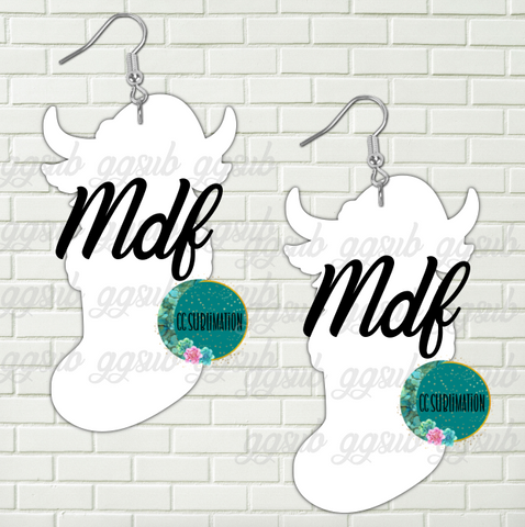 MDF - Highland cow in stocking earrings 2 sizes to choose from