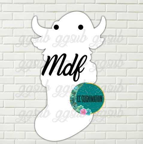 MDF - Highland cow in stocking with holes 3 sizes to choose from