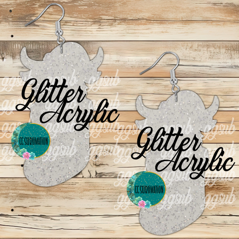 Glitter Acrylic Highland cow in stocking 5 & 10 pairs 1.5 & 2 inch size - Sublimation Acrylic