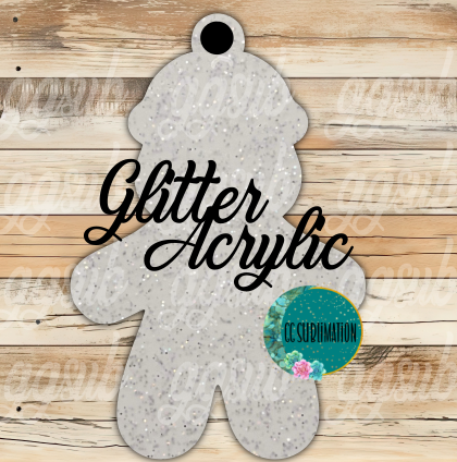 Glitter Acrylic -Gingerbread with beanie With or Without Hole - Sublimation Acrylic