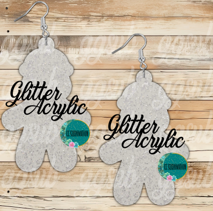 Glitter Acrylic Gingerbread with beanie 5 & 10 pairs 1.5 & 2 inch size - Sublimation Acrylic