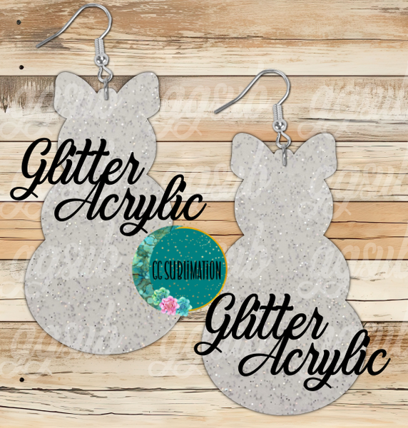 Glitter Acrylic Snowman with bow 5 & 10 pairs 1.5 & 2 inch size - Sublimation Acrylic