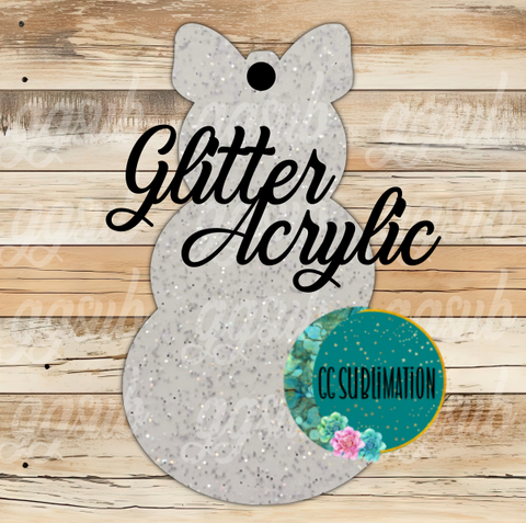 Glitter Acrylic - Snowman with bow With or Without Hole - Sublimation Acrylic
