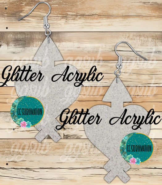Glitter Acrylic- Heart arrow - 5 & 10 pairs 1.5 & 2 inch size - Sublimation Acrylic