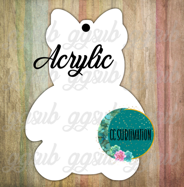 Acrylic- Teddy bear bow- With or Without Hole - Sublimation Acrylic