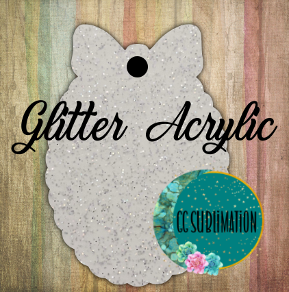 Glitter Acrylic - Scalloped oval with bow - With or Without Hole - Sublimation Acrylic