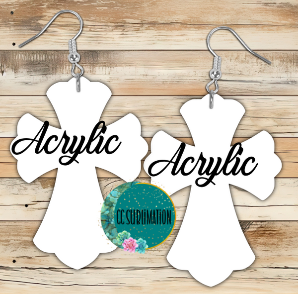 Acrylic - Fancy cross- 5 & 10 pairs 1.5 & 2 inch size - Sublimation Acrylic