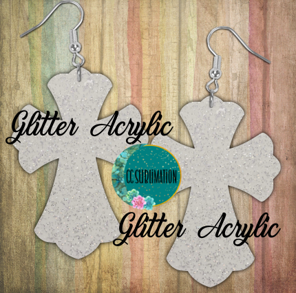 Glitter Acrylic- Fancy cross - 5 & 10 pairs 1.5 & 2 inch size - Sublimation Acrylic