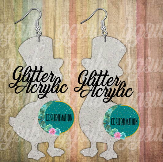 Glitter Acrylic- Top hat goose- 5 & 10 pairs 1.5 & 2 inch size - Sublimation Acrylic