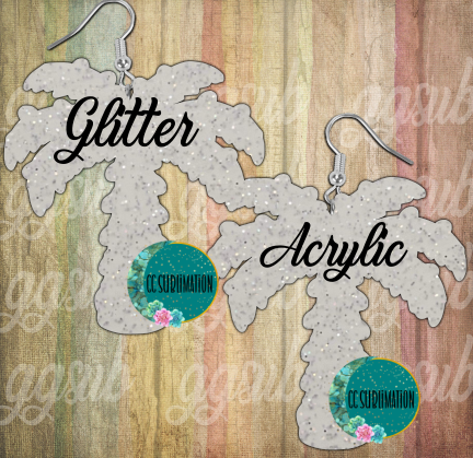 Glitter Acrylic- Palm tree with lights - 5 & 10 pairs 1.5 & 2 inch size - Sublimation Acrylic