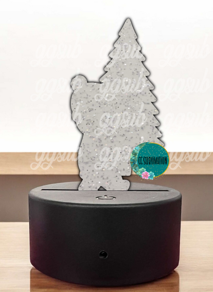 GLITTER Acrylic - Bear with tree Base Blank - Sublimation Acrylic