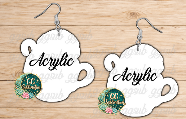 Acrylic - Animal in mug - 5 & 10 pairs 1.5 & 2 inch size - Sublimation Acrylic