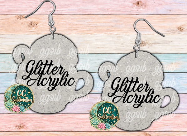 Glitter Acrylic- Animal in mug - 5 & 10 pairs 1.5 & 2 inch size - Sublimation Acrylic