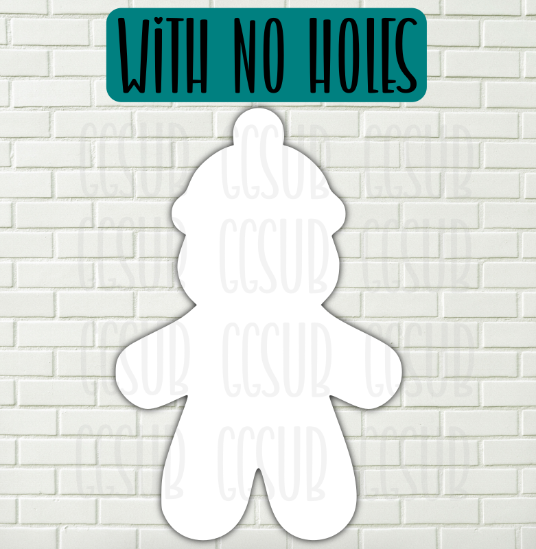 MDF - Gingerbread with beanie door hanger WITH NO holes 5 sizes to choose from