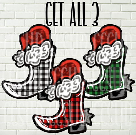 Digital design- Plaid cowboy boot set 1