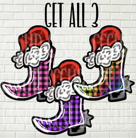 Digital design- Plaid cowboy boot set 3