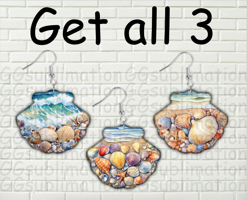 Digital design - Scallop seashell design bundle of 3