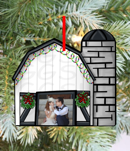 Digital design - White Christmas barn ornament with silo