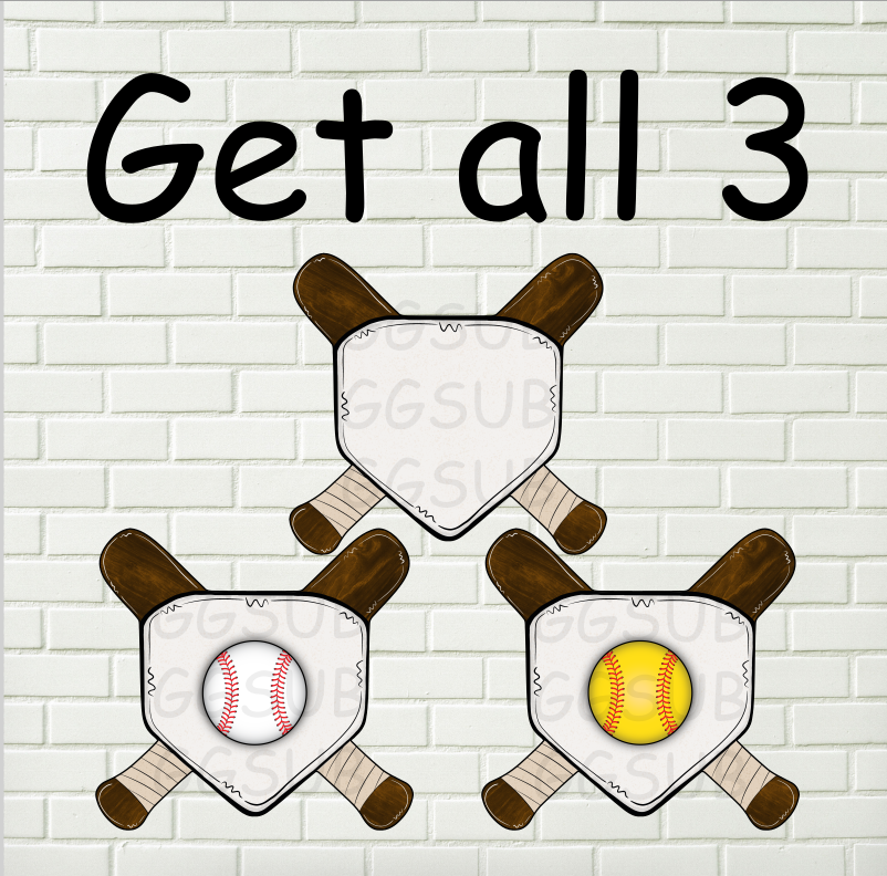 Digital design - Baseball/Softball home plate bundle with baseball and softball bundle of 3