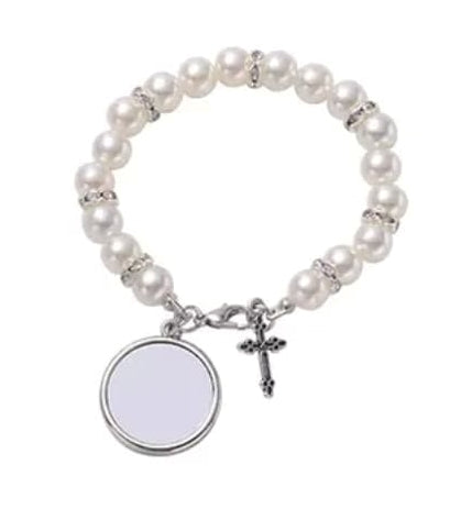 White pearl cross bracelet