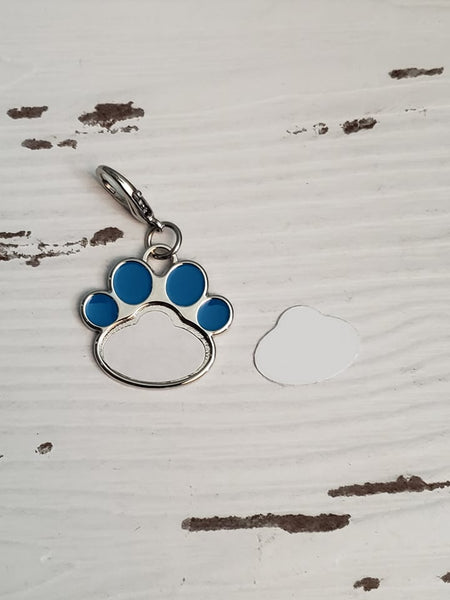 Blue dog paw dog tag, pendant, and keychain