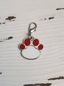 Red dog paw dog tag, pendant, and keychain