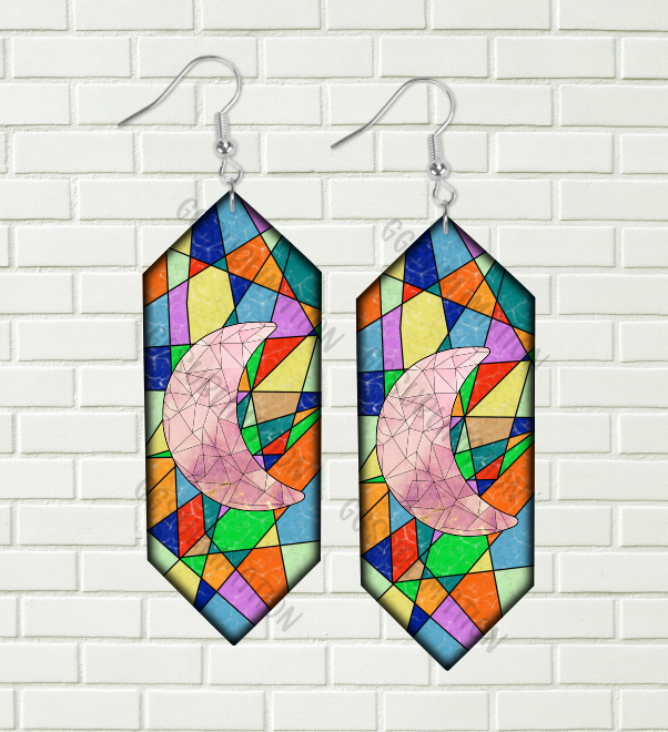 Digital design - Stained glass with moon gem earrings