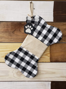 Black plaid Dog bone Christmas stocking - Bulk pricing options