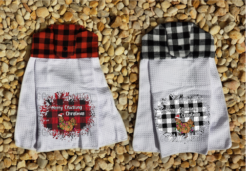 Digital design - Plaid merry clucking Christmas towel design